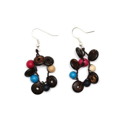 Coco Disc and Multicoloured Achira Seed Drop Earrings