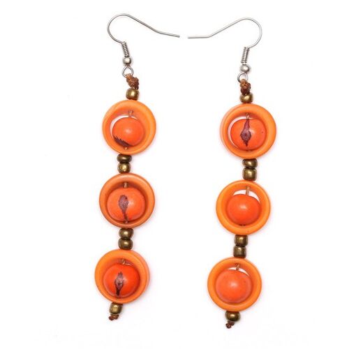 Orange Tagua and Acai Berry Cascading Drop Earrings