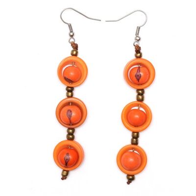 Boucles d'oreilles pendantes en cascade orange tagua et baie d'açai