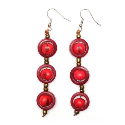 Red Tagua and Acai Berry Cascading Drop Earrings