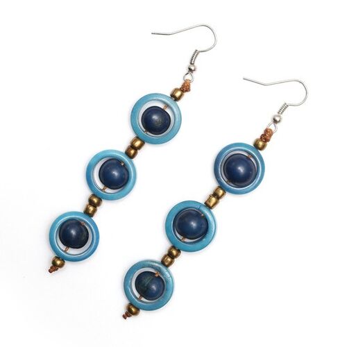 Blue Tagua and Acai Berry Cascading Drop Earrings