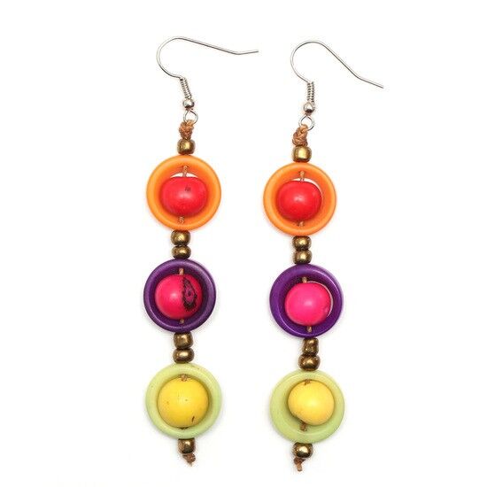 MulticolouredTagua and Acai Berry Cascading Drop Earrings