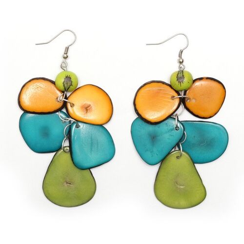 Multicoloured Tagua Chip with Acai Seed Drop Earrings