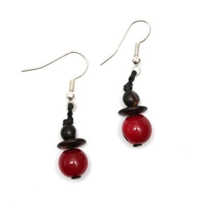 Red Tagua Bead and Black Seed Drop Earrings