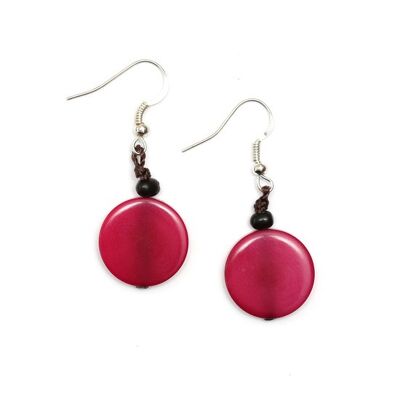 Aretes colgantes de tagua rosa y semillas de achira en miniatura