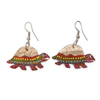 Wooden turtle with colourful dots drop earrings