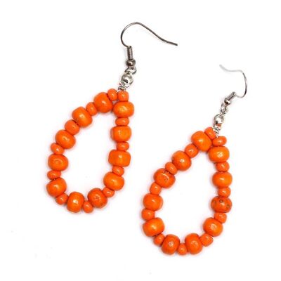 Handmade Orange Wood Drop Earrings with Glass Seed Beads