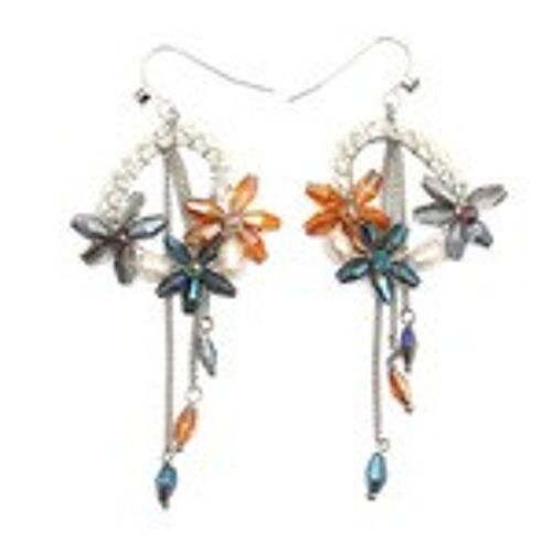 Handmade Multicoloured Glass Flower Opulent Tassel Drop Earrings