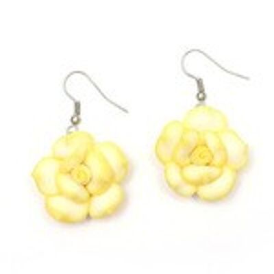 Boucles d'oreilles pendantes faites à la main en pâte polymère blanche et jaune