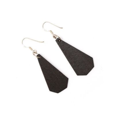 Organic Carved Pentagon Wooden Drop Earrings with 925 Sterling Silver Hook