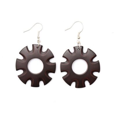 Organic wooden wheel drop earrings