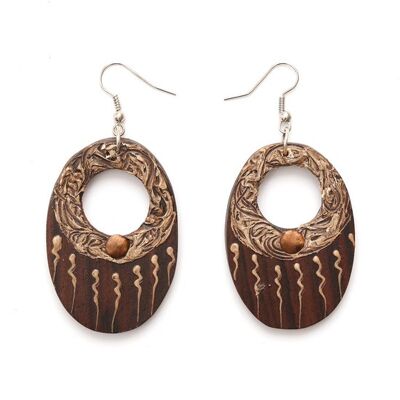 Organic oval painted wooden drop earrings