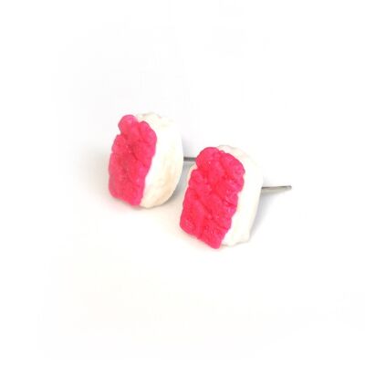 Boucles d'oreilles en pâte polymère Sushi rose-blanc