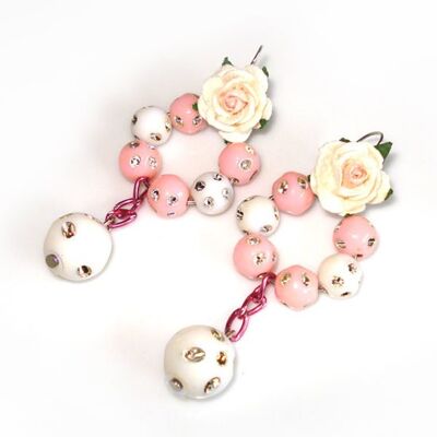 White Rose with White and Pink Beads