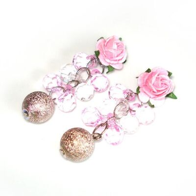 Pink Rose with Clear and Pink Beads