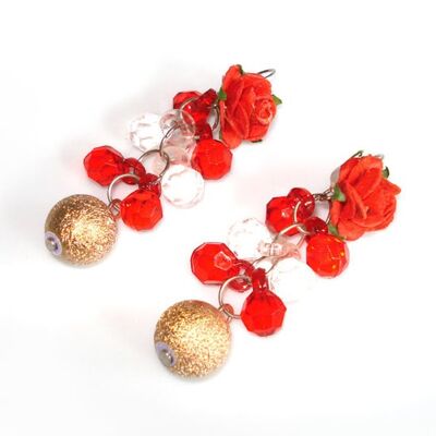 Red Rose with White and Red Beads