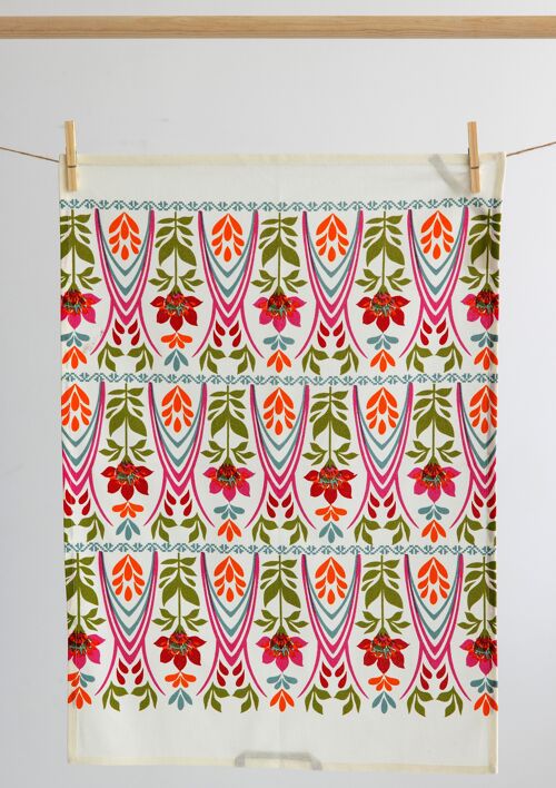 Tea Towel White with Flowers