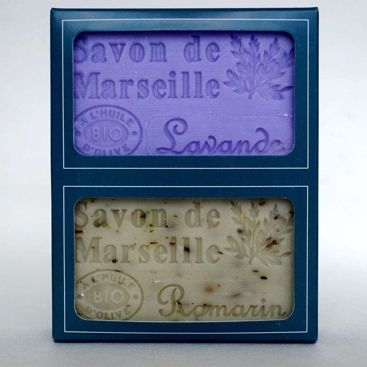 PORTA SAPONE DI MARSIGLIA CON OLIO D'OLIVA BIOLOGICO PROFUMO DI LAVANDA / ROSMARINO