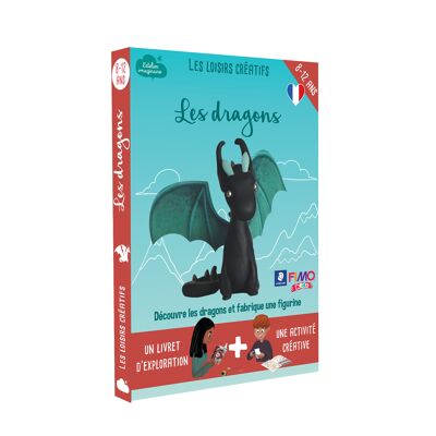 Box zur Herstellung von Drachenfiguren aus FIMO Kids-Ton für Kinder + 1 Buch – DIY-Set/Kinderaktivität auf Französisch