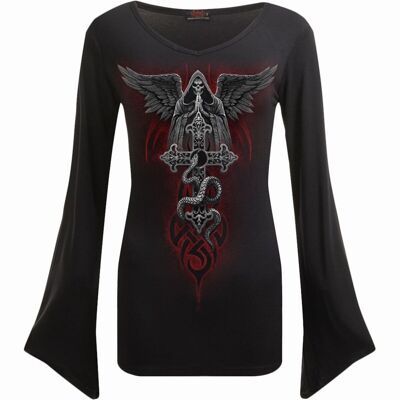 THE DEAD - V Neck Goth Sleeve Top Black