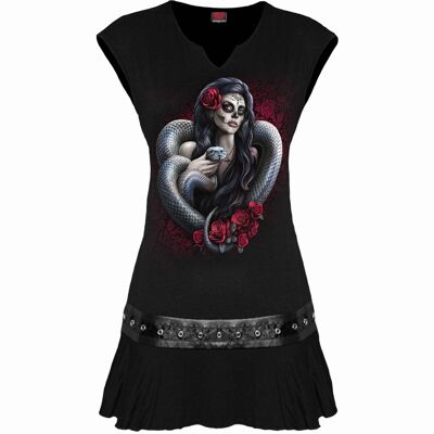 POISON HEART - Minivestido negro con tachuelas en la cintura