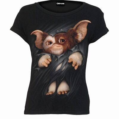 GREMLINS - GIZMO - Top de manga casquillo con cuello barco negro