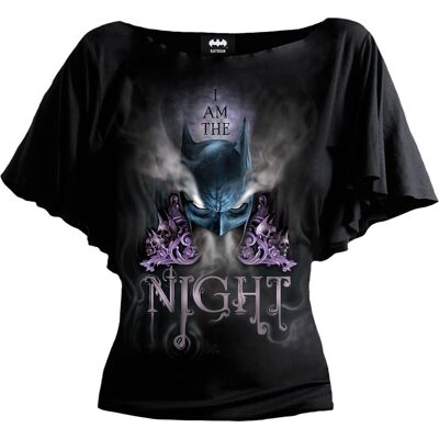 BATMAN - I AM THE NIGHT - Top de manga murciélago con cuello barco negro