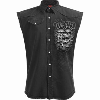 TWISTED SKULLS - Sans manches Stone Washed Worker Noir 5
