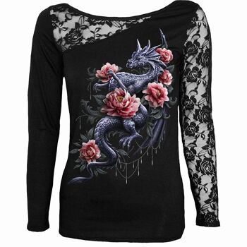 DRAGON ROSE SLANT - Top en dentelle à une épaule Noir 2