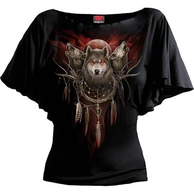 CRY OF THE WOLF - Boat Neck Bat Sleeve Top Black