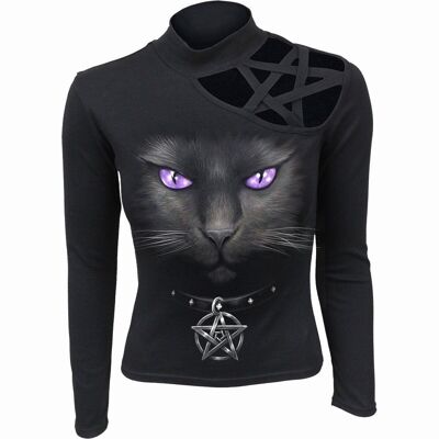 BLACK CAT - Top a maniche lunghe con spalla pentagramma
