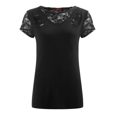 GOTHIC ELEGANCE - 2In1 Ripped Black Lace Top