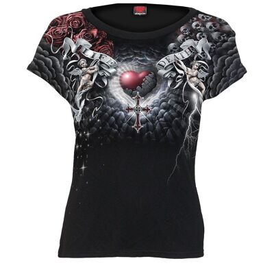 LIFE AND DEATH CROSS - Camiseta negra con mangas casquillo en toda la prenda