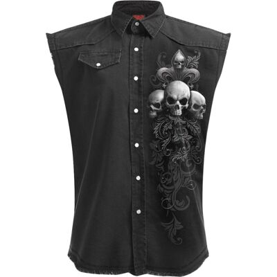 SKULL SCROLL - Sans manches Stone Washed Worker Noir