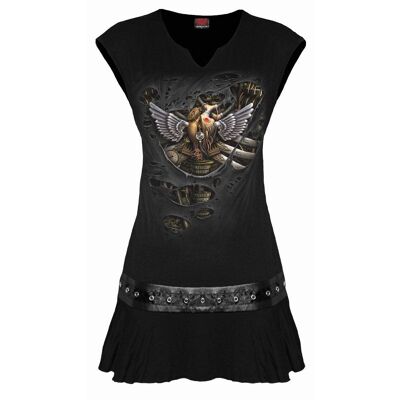 STEAM PUNK RIPPED - Minivestido negro con tachuelas en la cintura