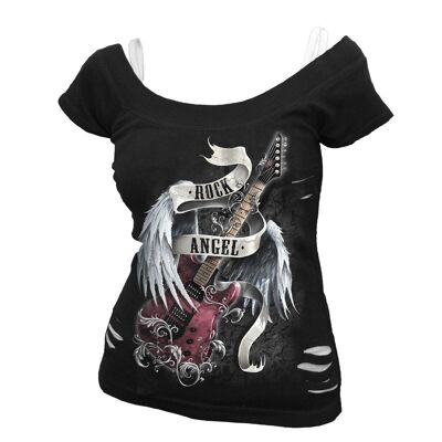 ROCK ANGEL - Top 2en1 Blanco Rasgado Negro