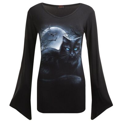 MYSTICAL MOONLIGHT - V Neck Goth Sleeve Top Black