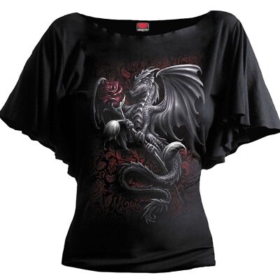 DRAGON ROSE - Boat Neck Bat Sleeve Top Black