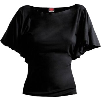 GOTHIC ELEGANCE - Top Col Bateau Manches Chauve Souris Noir 4