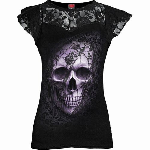 LACE SKULL - Lace Layered Cap Sleeve Top Black