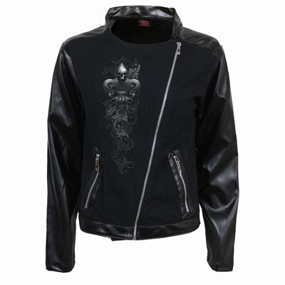 SKULL SCROLL - Pique Biker Jacket With Pu Leather Sleeves