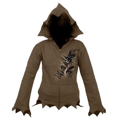 NIGHT RIFFS - Zig Zag Hem Full Zip Hoody Chocolate