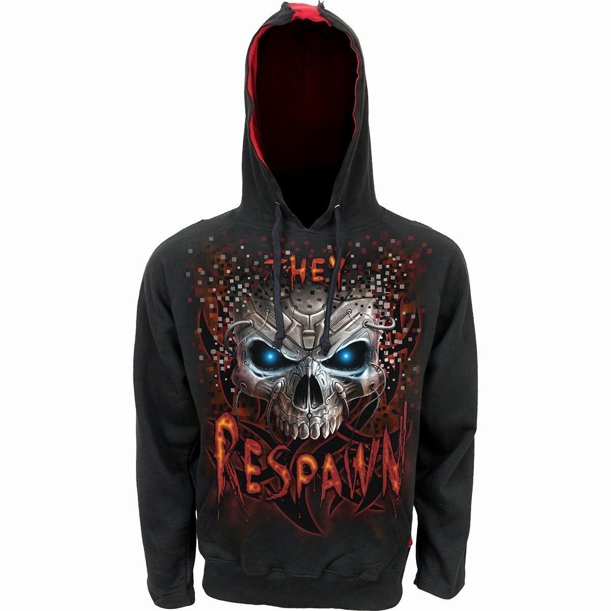 RESPAWN - Felpa con cappuccio rossa strappata nera
