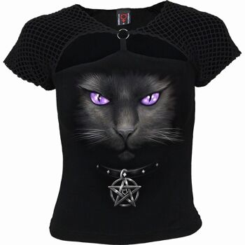 BLACK CAT - Top à manches courtes en maille noire 1