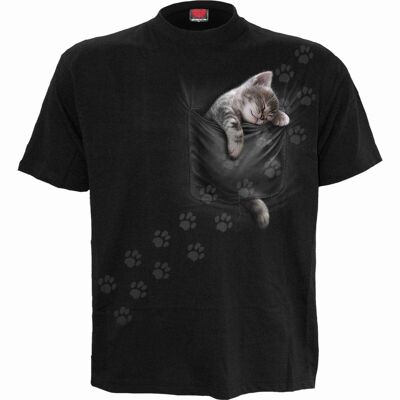 POCKET KITTEN - Front Print T-Shirt Black