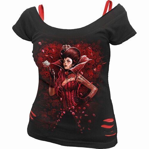 QUEEN OF HEARTS - 2In1 Red Ripped Top Black