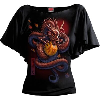 SAMURAI - Camiseta cuello barco manga murciélago negra