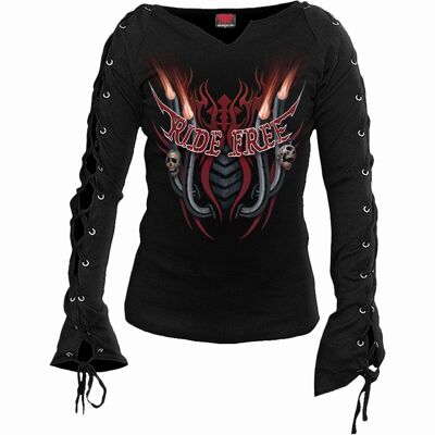RIDE FREE - Top con maniche con lacci nero