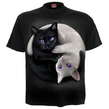 YIN YANG CATS - T-Shirt Imprimé Devant Noir 2