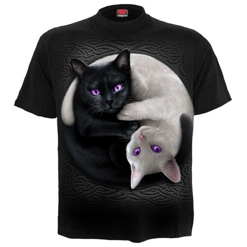 YIN YANG CATS - Front Print T-Shirt Black